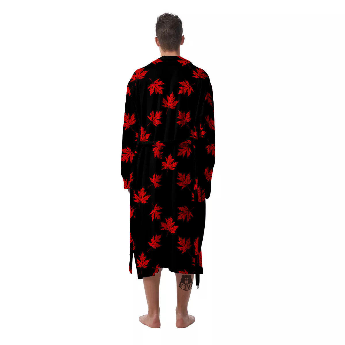 Canadian Maple Leaf Red And Black Print Men's Robe-grizzshop