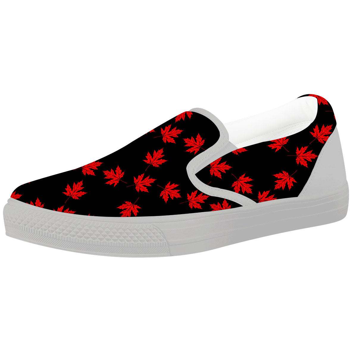 Canadian Maple Leaf Red And Black Print White Slip On Shoes-grizzshop