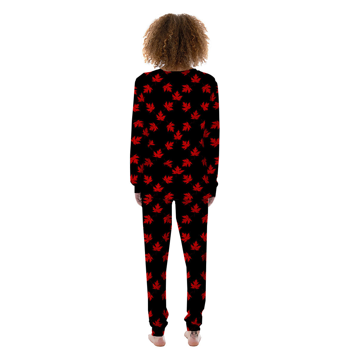 Canadian Maple Leaf Red And Black Print Women's Pajamas-grizzshop