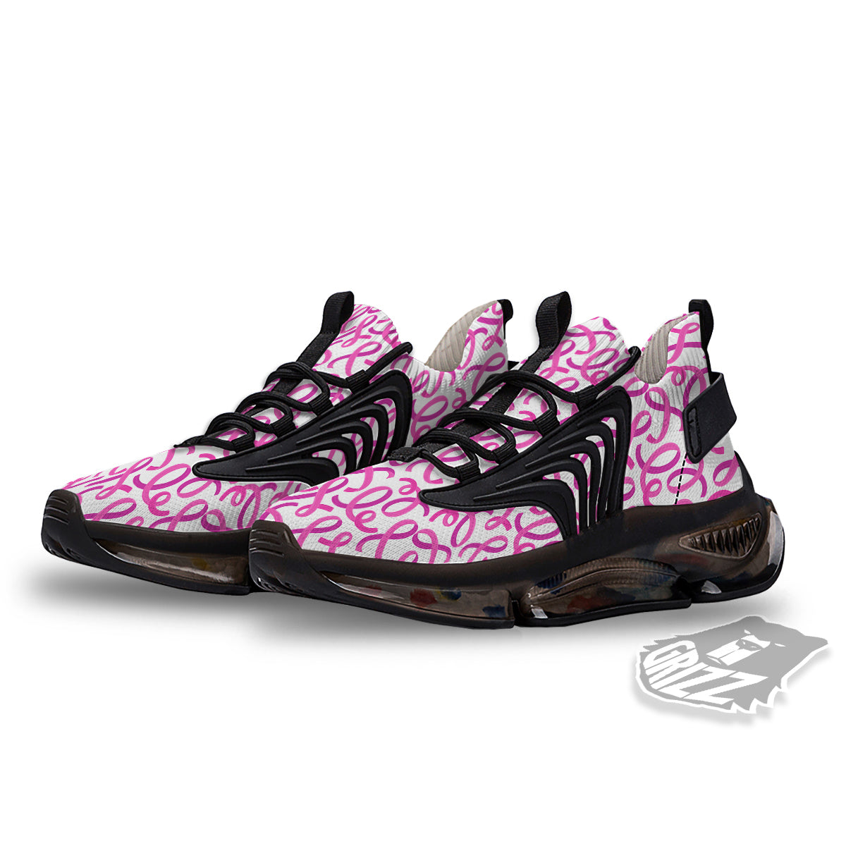 Cancer Awareness Print Pattern Black Gym Shoes-grizzshop
