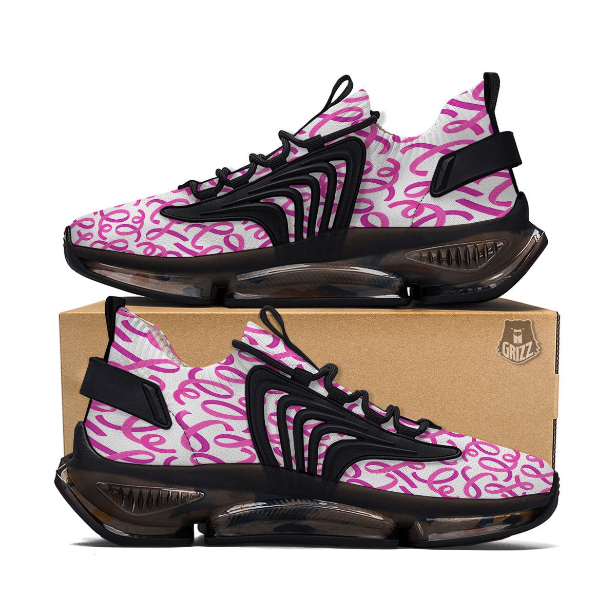 Cancer Awareness Print Pattern Black Gym Shoes-grizzshop