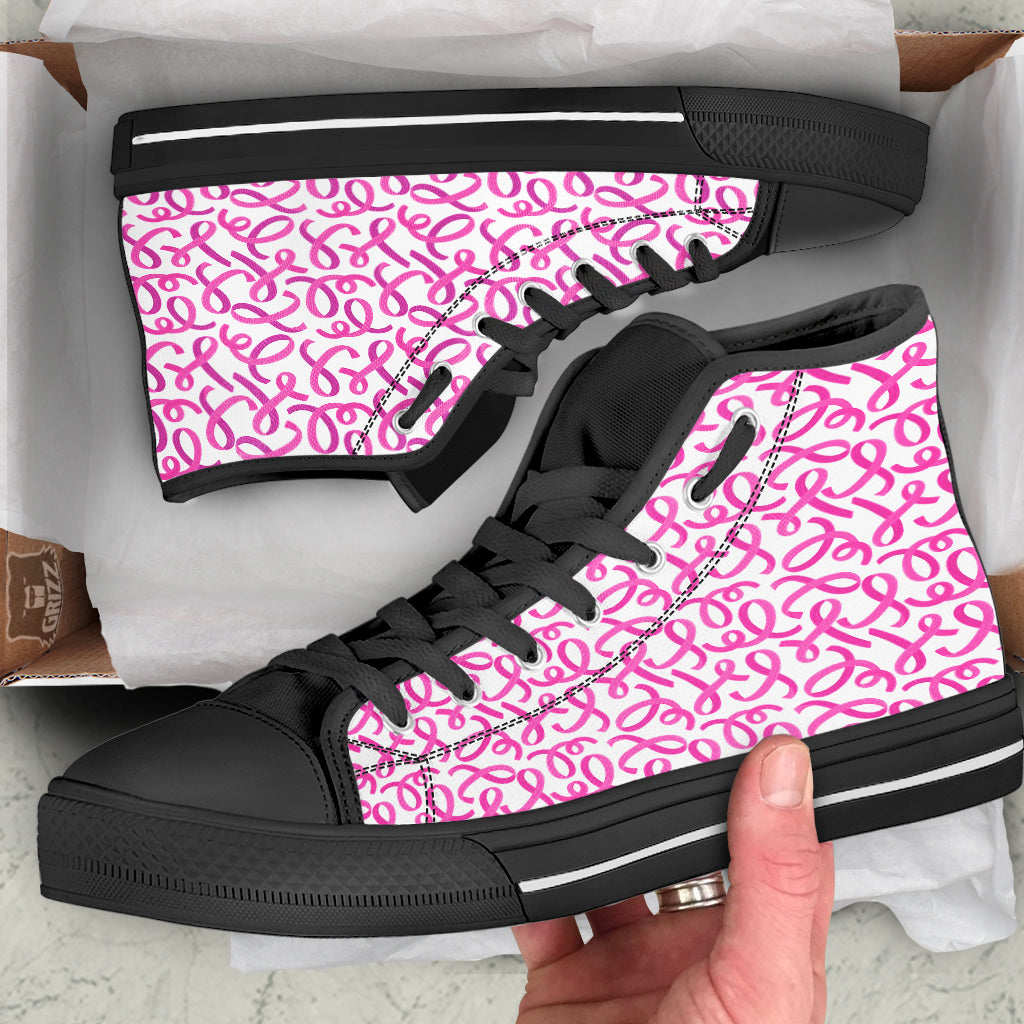 Cancer Awareness Print Pattern Black High Top Shoes-grizzshop