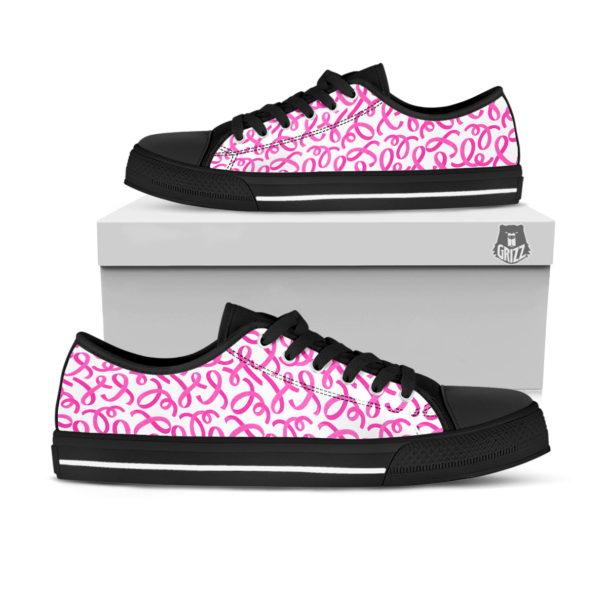 Cancer Awareness Print Pattern Black Low Top Shoes-grizzshop