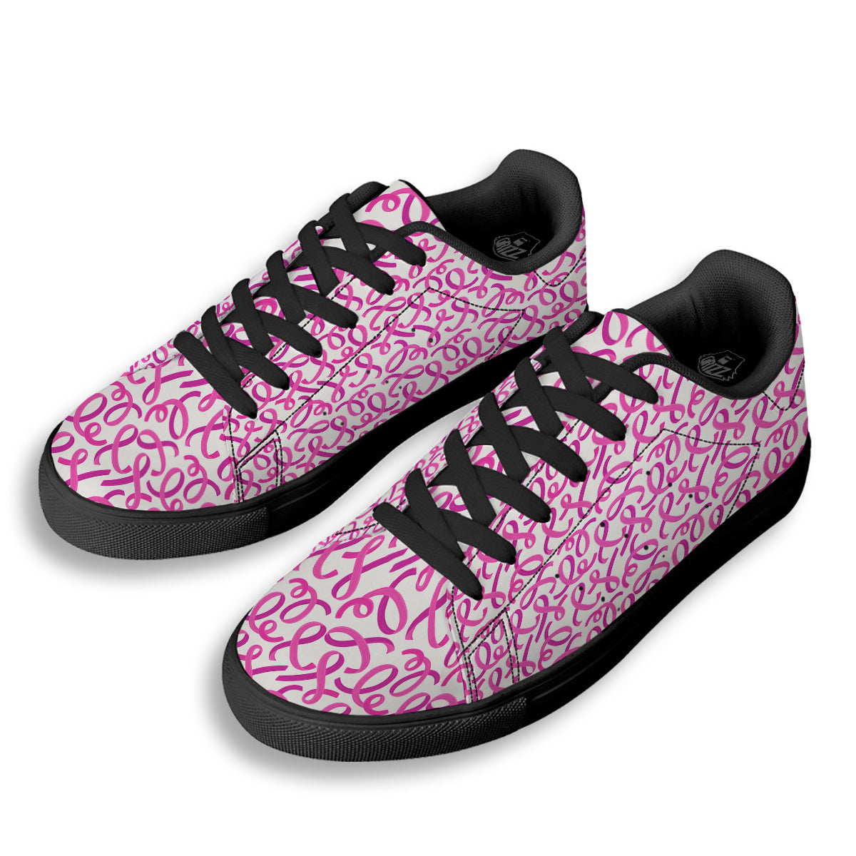 Cancer Awareness Print Pattern Black Low Top Sneakers-grizzshop