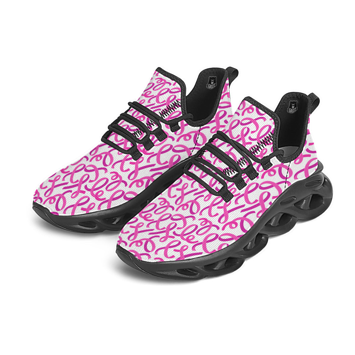 Cancer Awareness Print Pattern Black Running Shoes-grizzshop