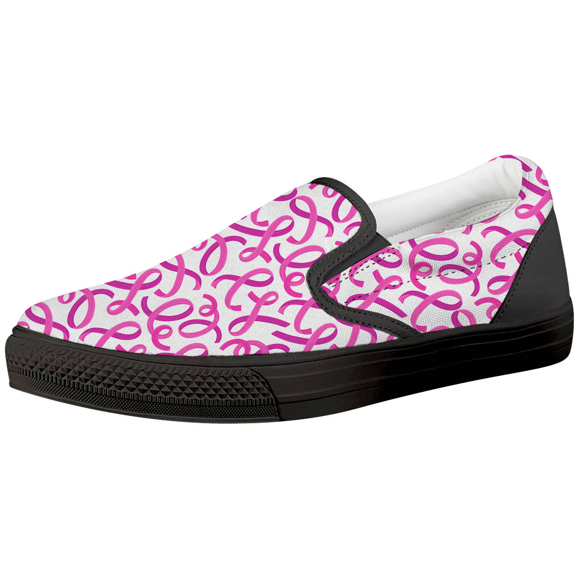 Cancer Awareness Print Pattern Black Slip On Shoes-grizzshop