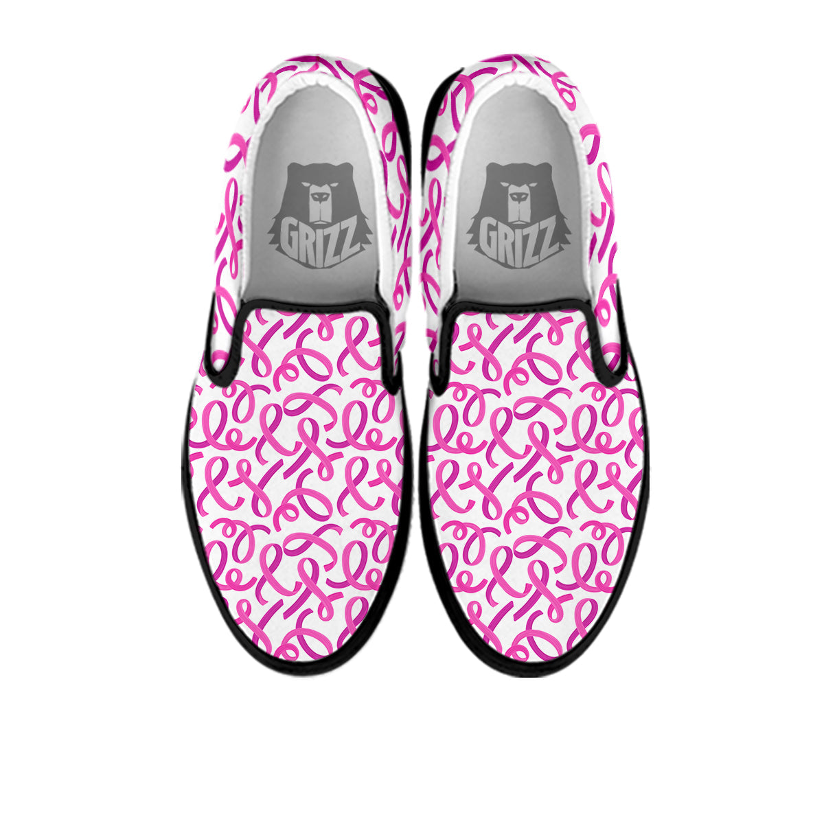 Cancer Awareness Print Pattern Black Slip On Shoes-grizzshop