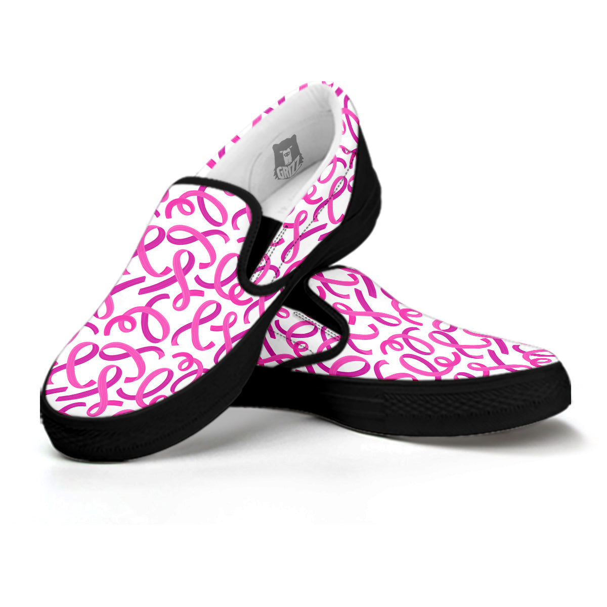 Cancer Awareness Print Pattern Black Slip On Shoes-grizzshop