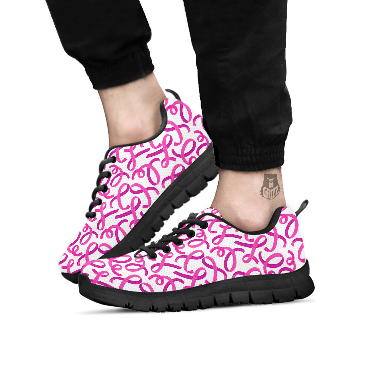 Cancer Awareness Print Pattern Black Sneaker-grizzshop