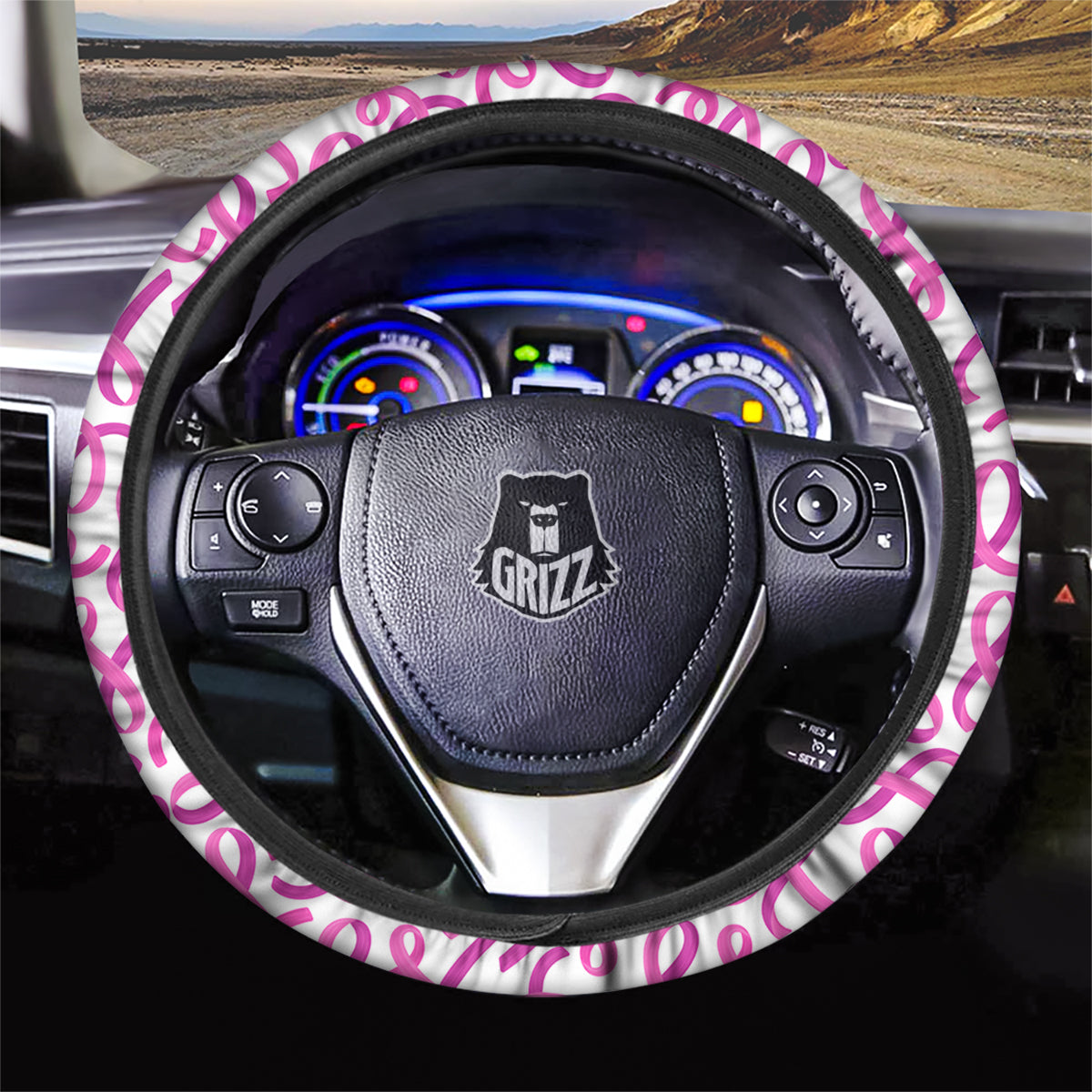 Cancer Awareness Print Pattern Car Steering Wheel Cover-grizzshop