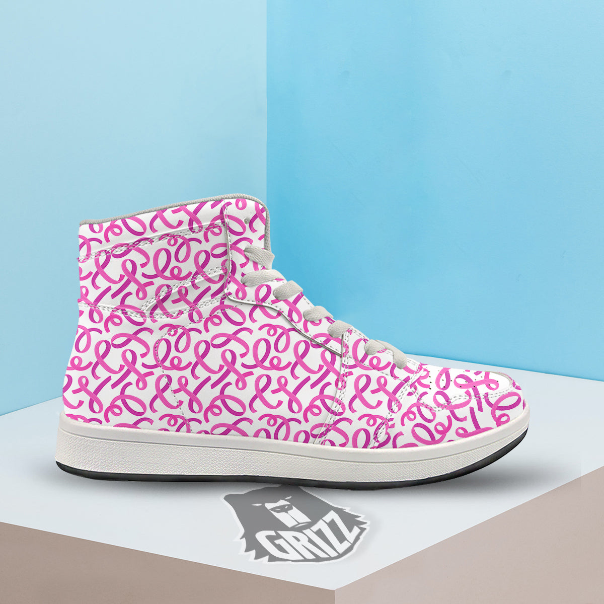 Cancer Awareness Print Pattern High Top Sneakers-grizzshop