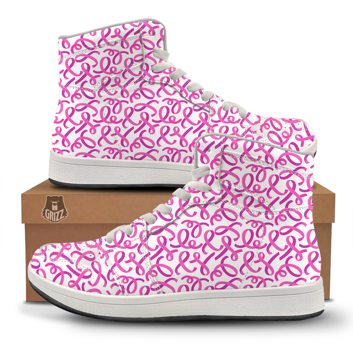 Cancer Awareness Print Pattern High Top Sneakers-grizzshop