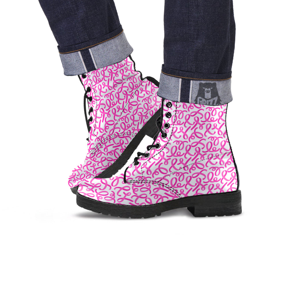 Cancer Awareness Print Pattern Leather Boots-grizzshop
