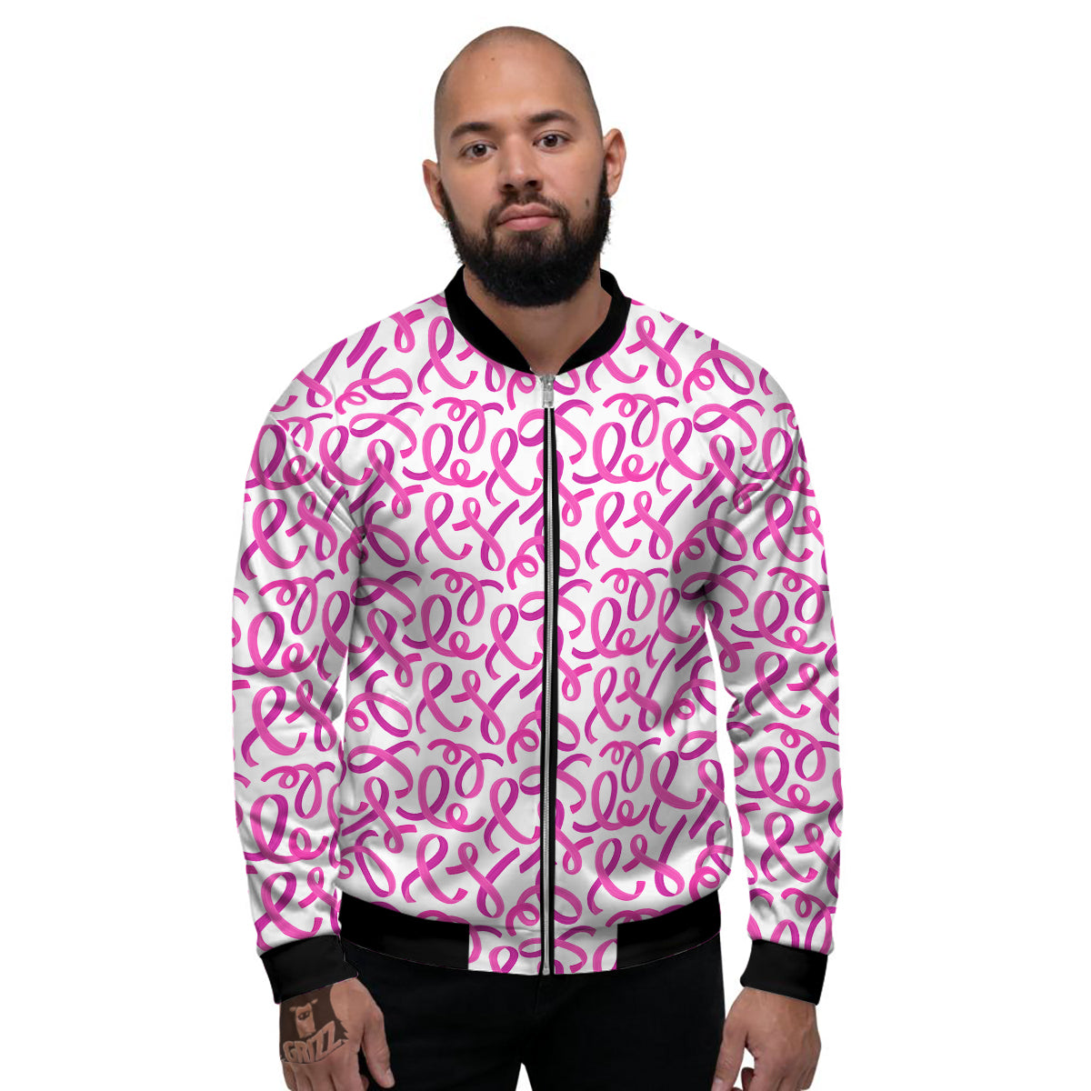 Cancer Awareness Print Pattern Men's Bomber Jacket-grizzshop