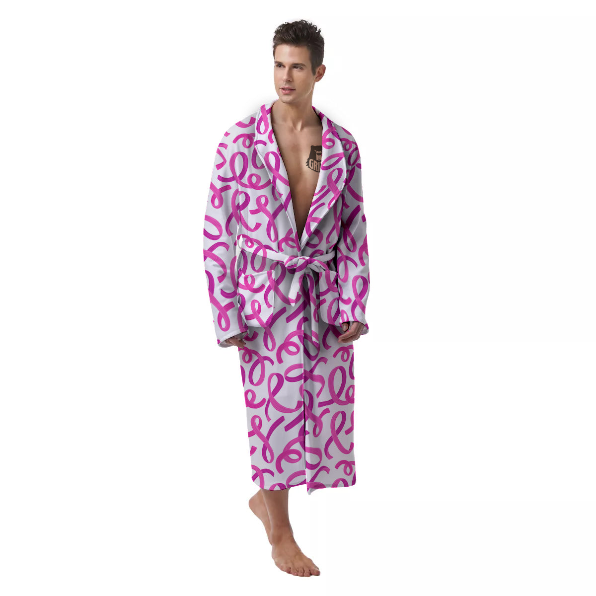 Cancer Awareness Print Pattern Men's Robe-grizzshop