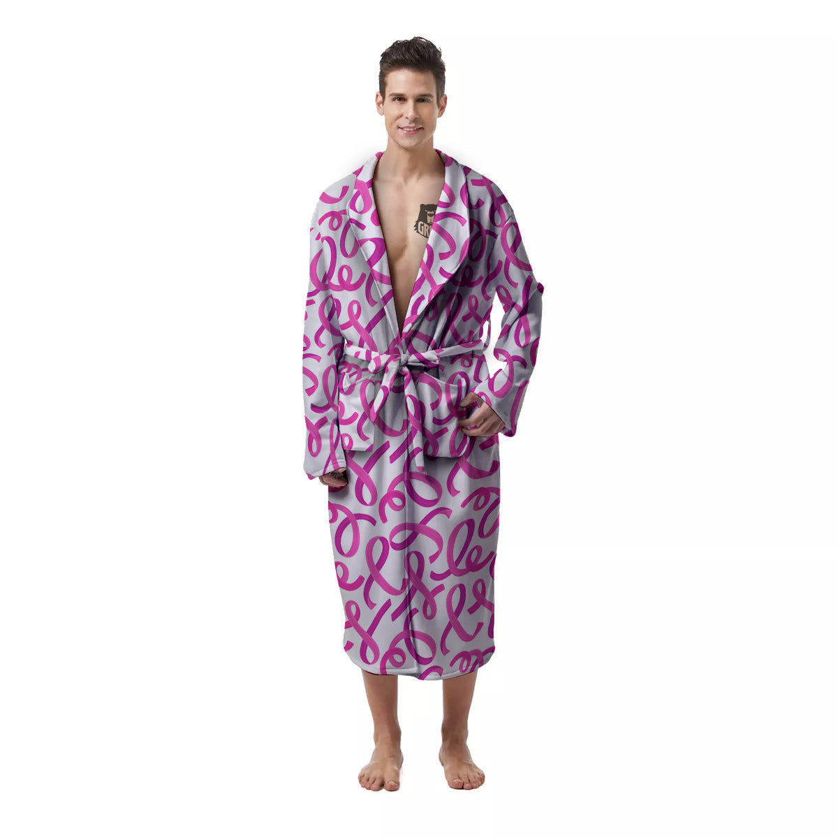 Cancer Awareness Print Pattern Men's Robe-grizzshop