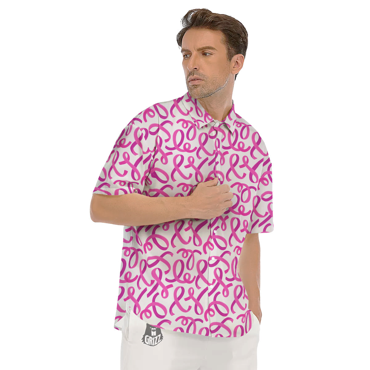 Cancer Awareness Print Pattern Men's Short Sleeve Shirts-grizzshop