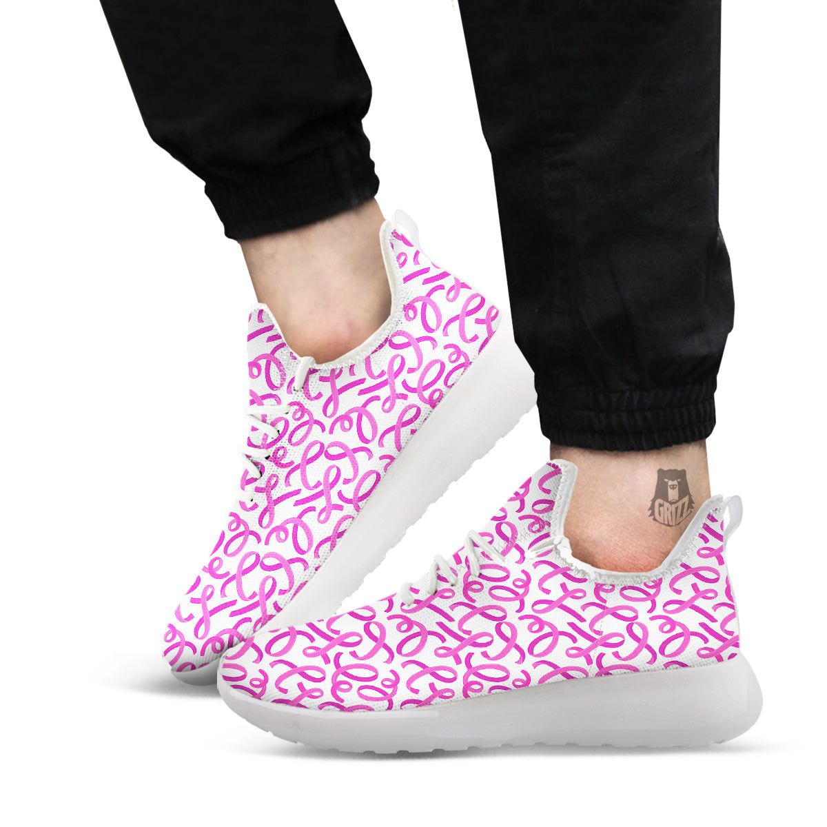 Cancer Awareness Print Pattern White Athletic Shoes-grizzshop