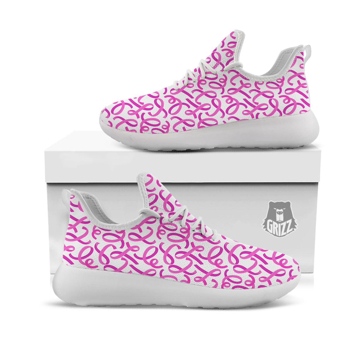 Cancer Awareness Print Pattern White Athletic Shoes-grizzshop
