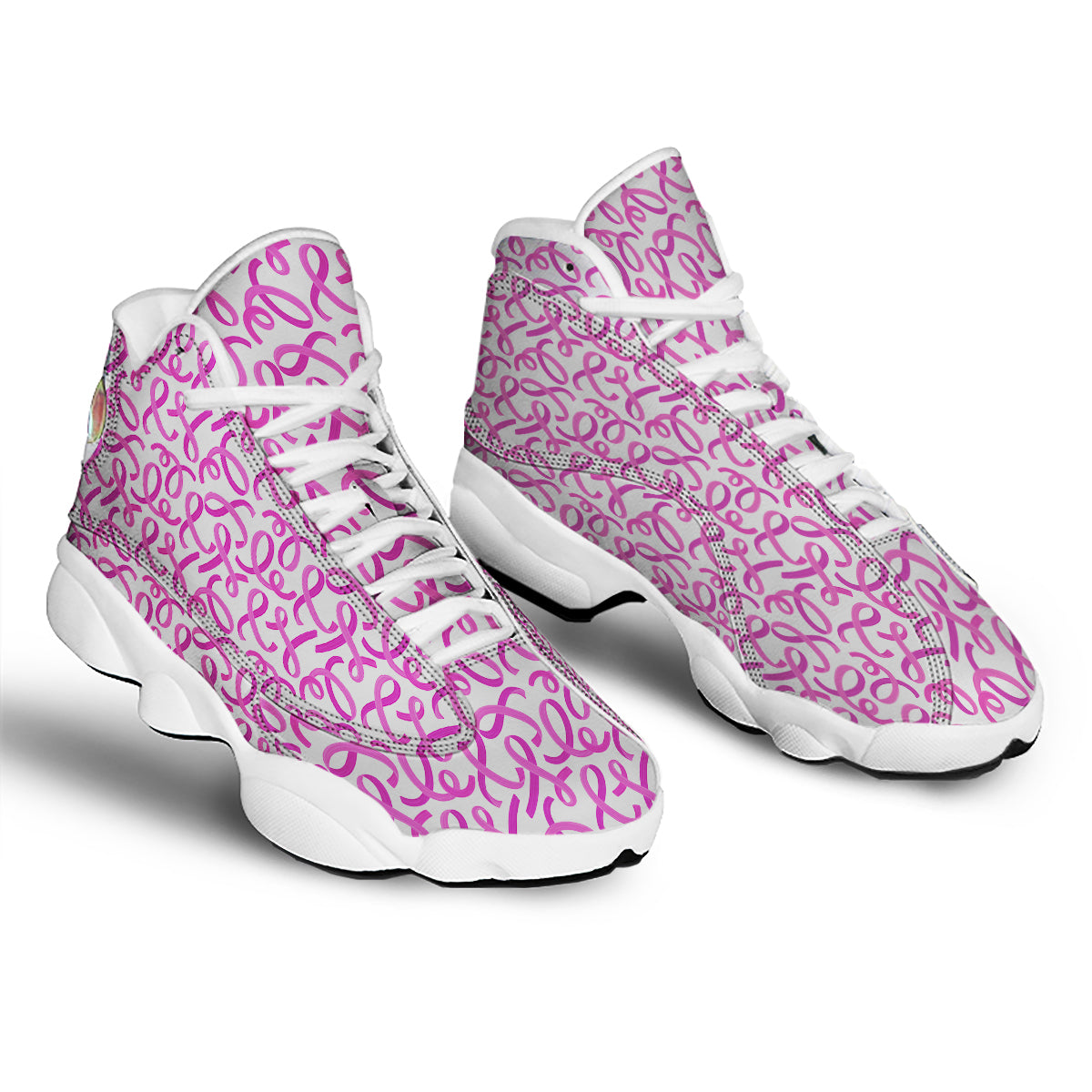 Cancer Awareness Print Pattern White Basketball Shoes-grizzshop