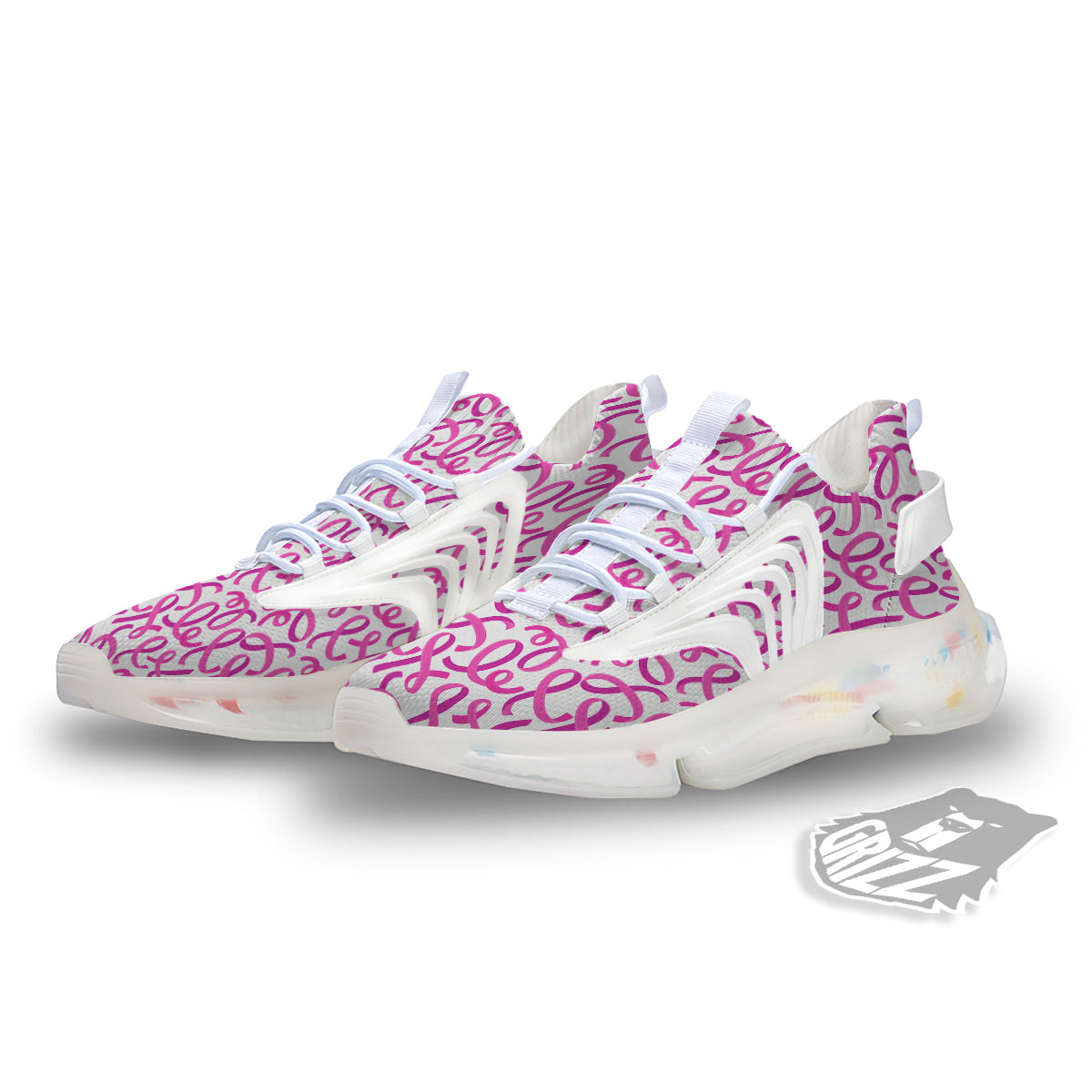 Cancer Awareness Print Pattern White Gym Shoes-grizzshop