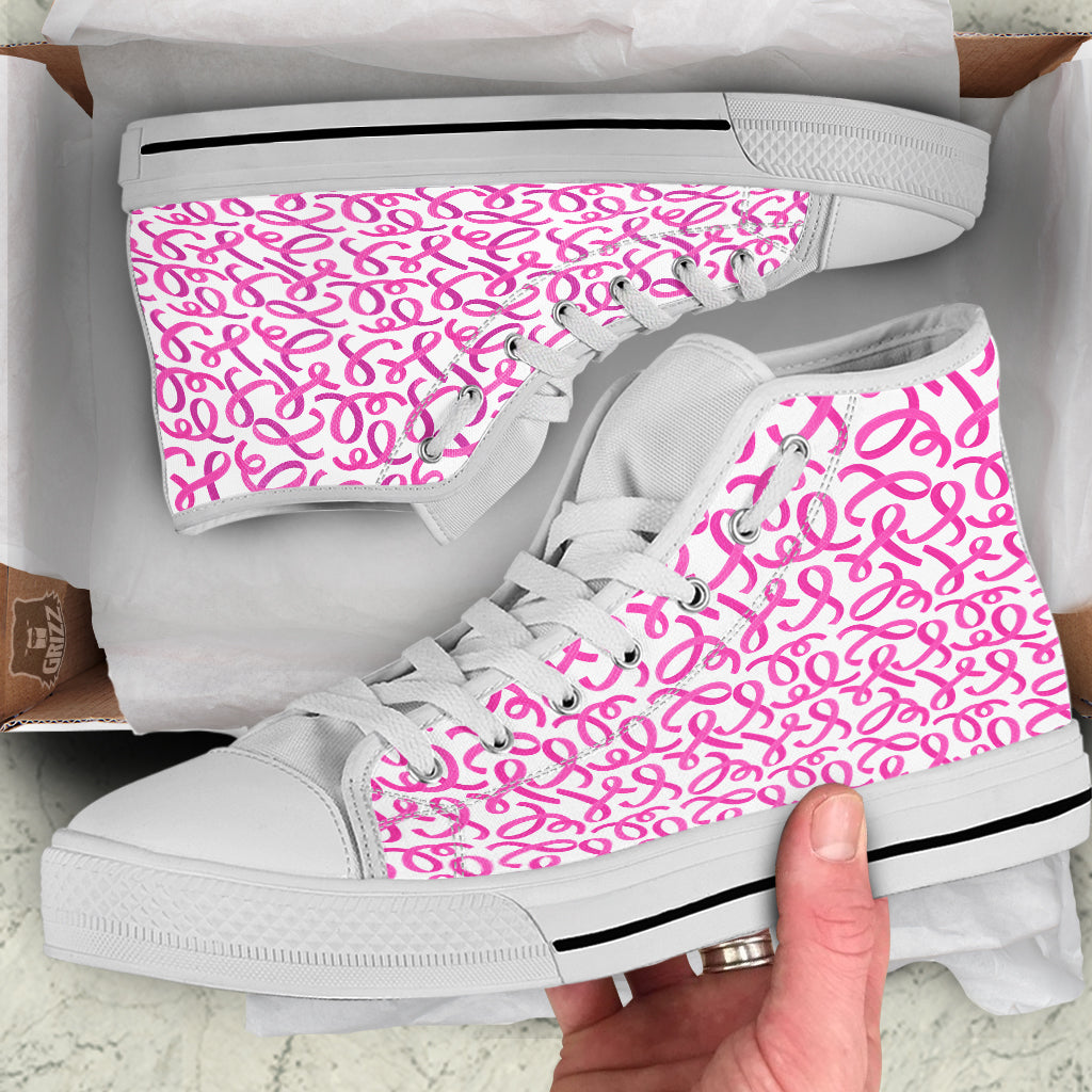 Cancer Awareness Print Pattern White High Top Shoes-grizzshop
