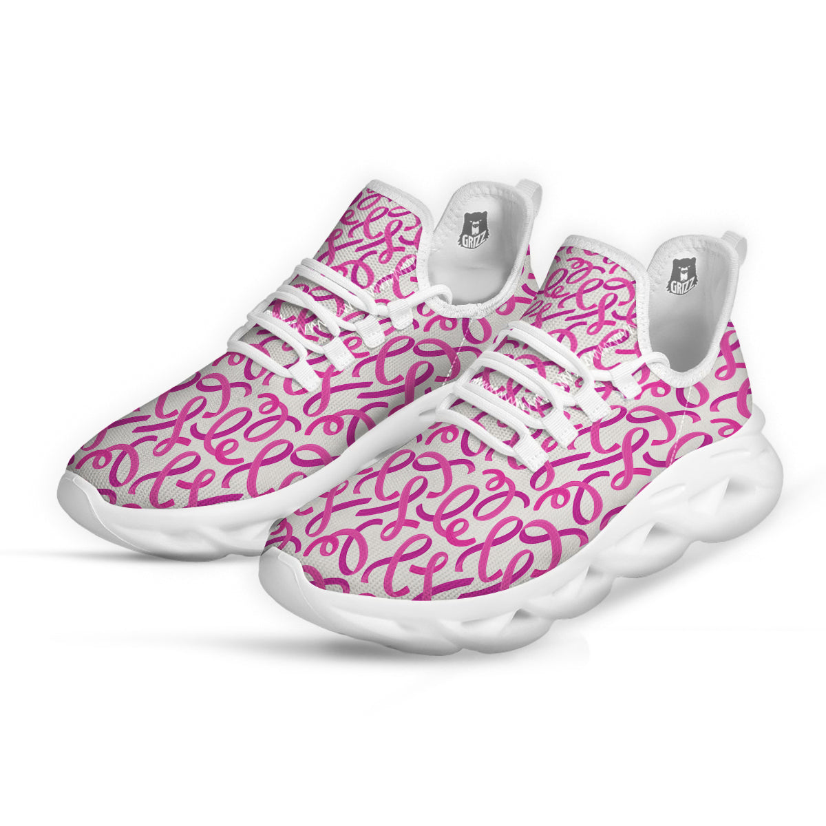 Cancer Awareness Print Pattern White Running Shoes-grizzshop
