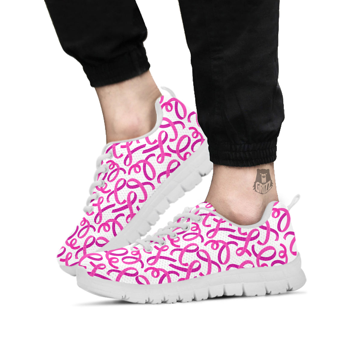 Cancer Awareness Print Pattern White Sneaker-grizzshop