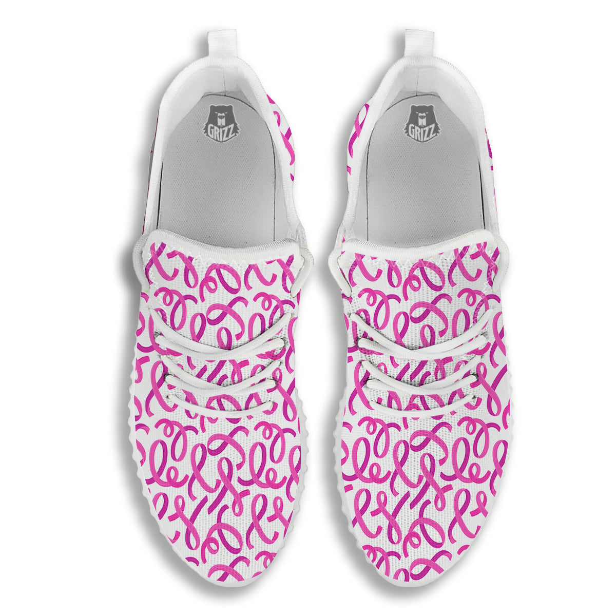 Cancer Awareness Print Pattern White Walking Shoes-grizzshop