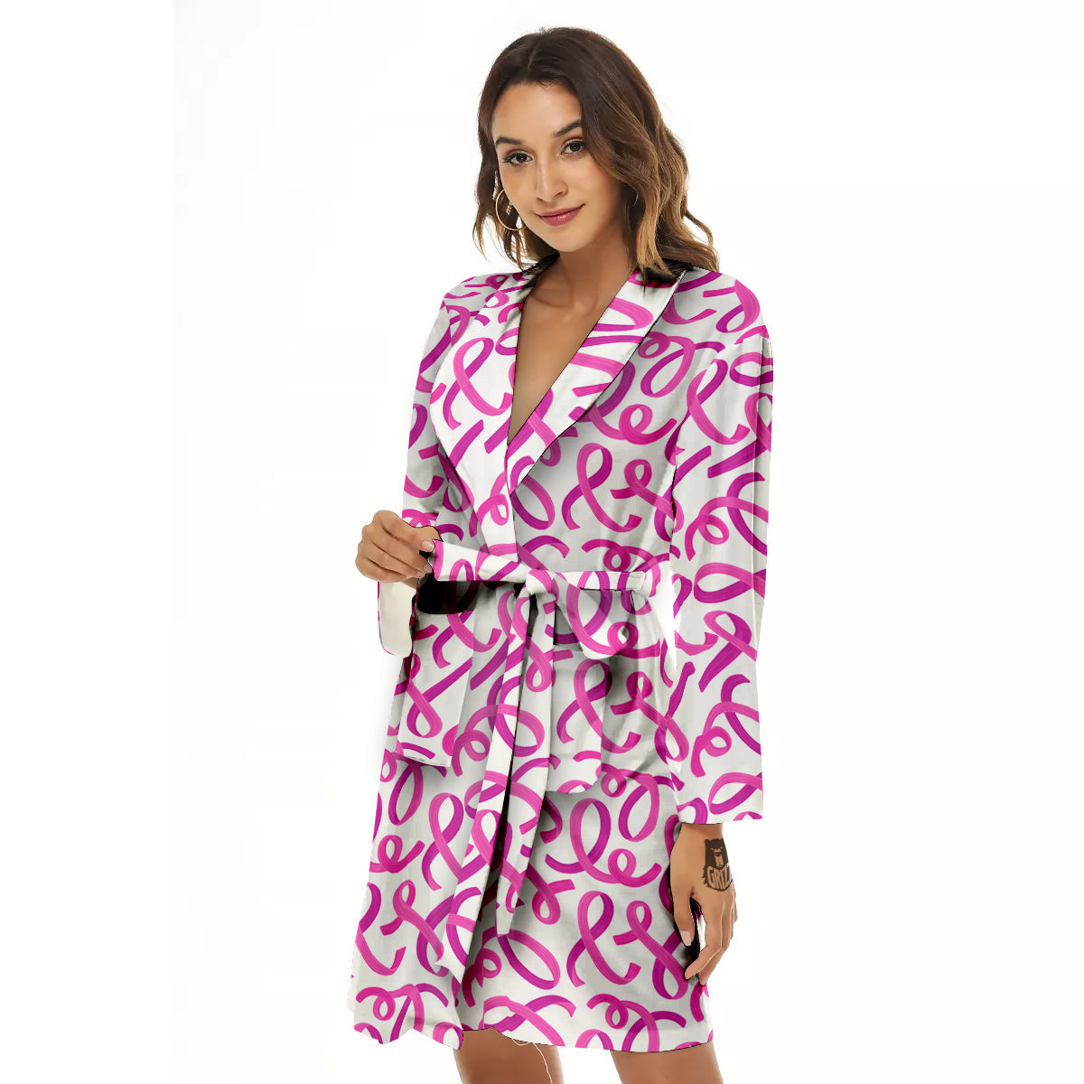 Cancer Awareness Print Pattern Women's Robe-grizzshop