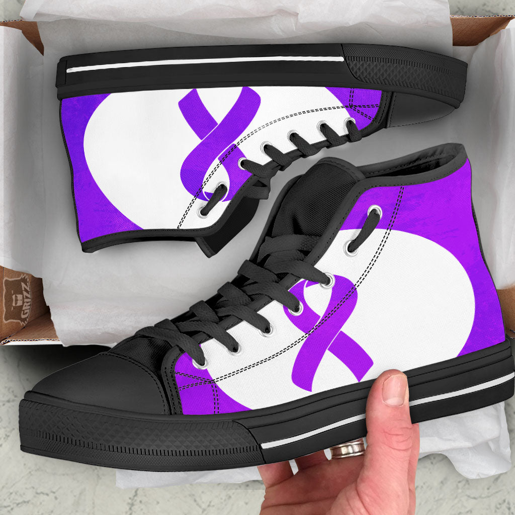 Cancer Awareness Ribbon Purple Print Black High Top Shoes-grizzshop