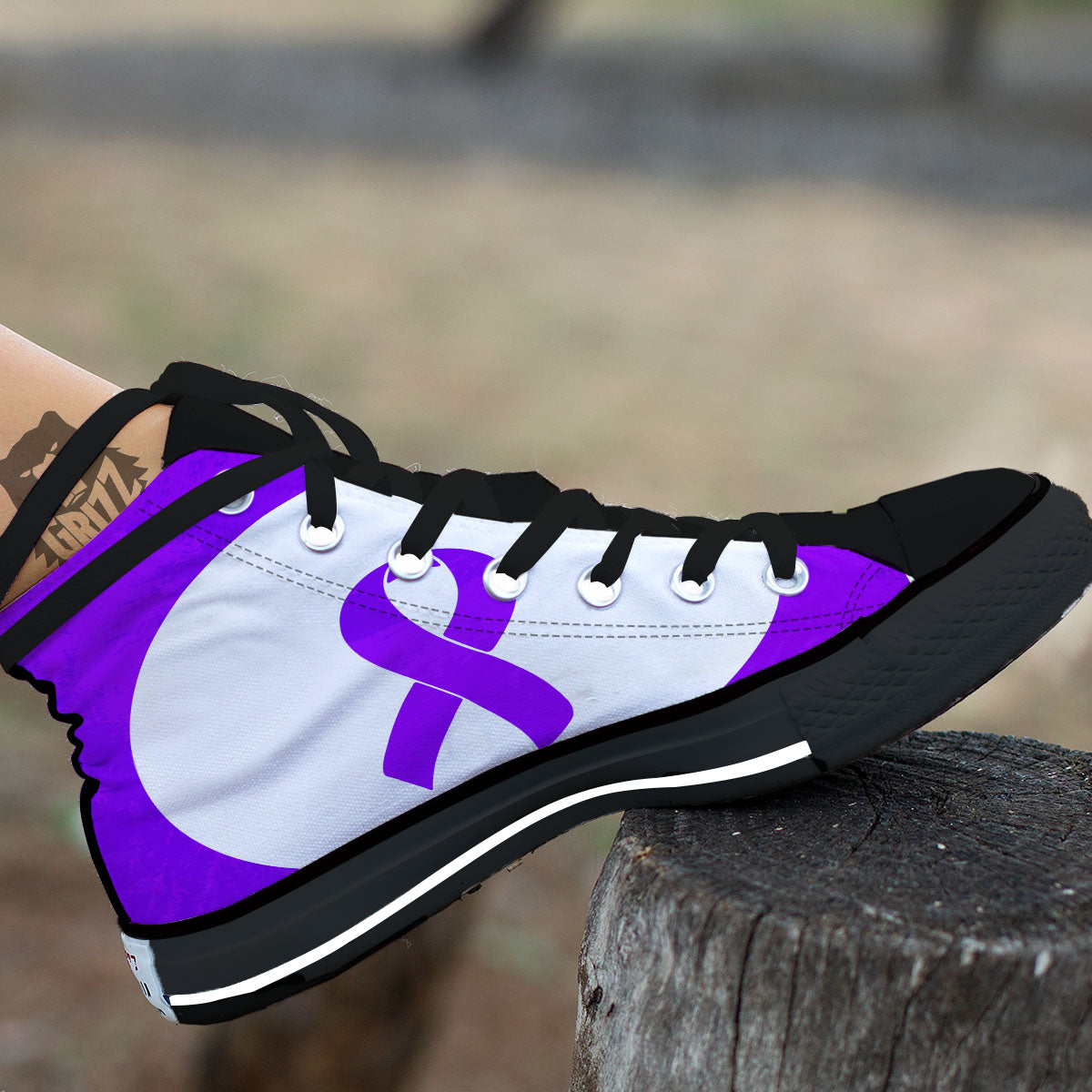 Cancer Awareness Ribbon Purple Print Black High Top Shoes-grizzshop
