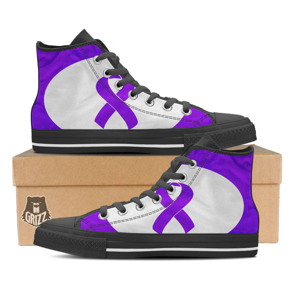 Cancer Awareness Ribbon Purple Print Black High Top Shoes-grizzshop