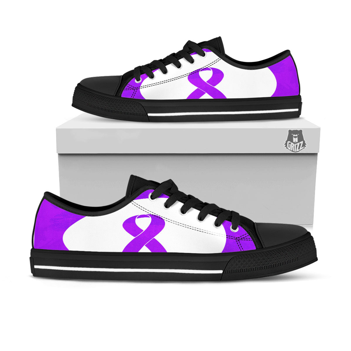 Cancer Awareness Ribbon Purple Print Black Low Top Shoes-grizzshop