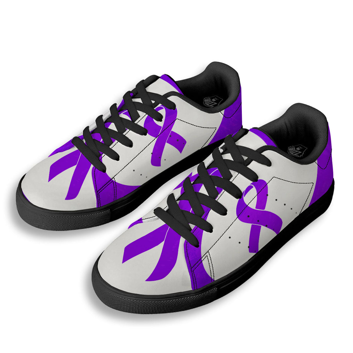 Cancer Awareness Ribbon Purple Print Black Low Top Sneakers-grizzshop