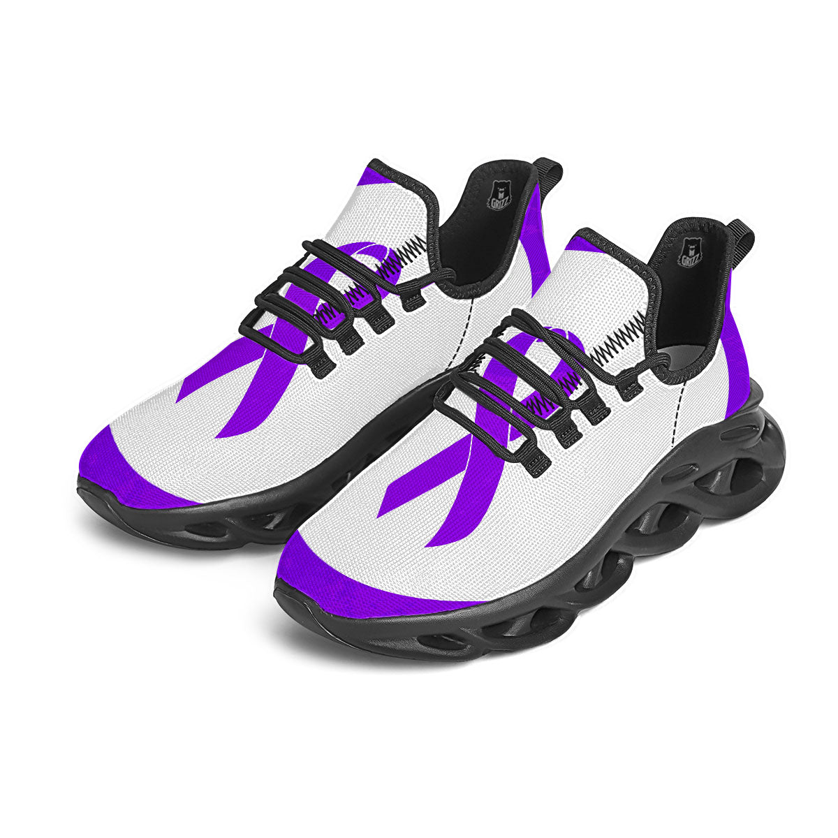 Cancer Awareness Ribbon Purple Print Black Running Shoes-grizzshop