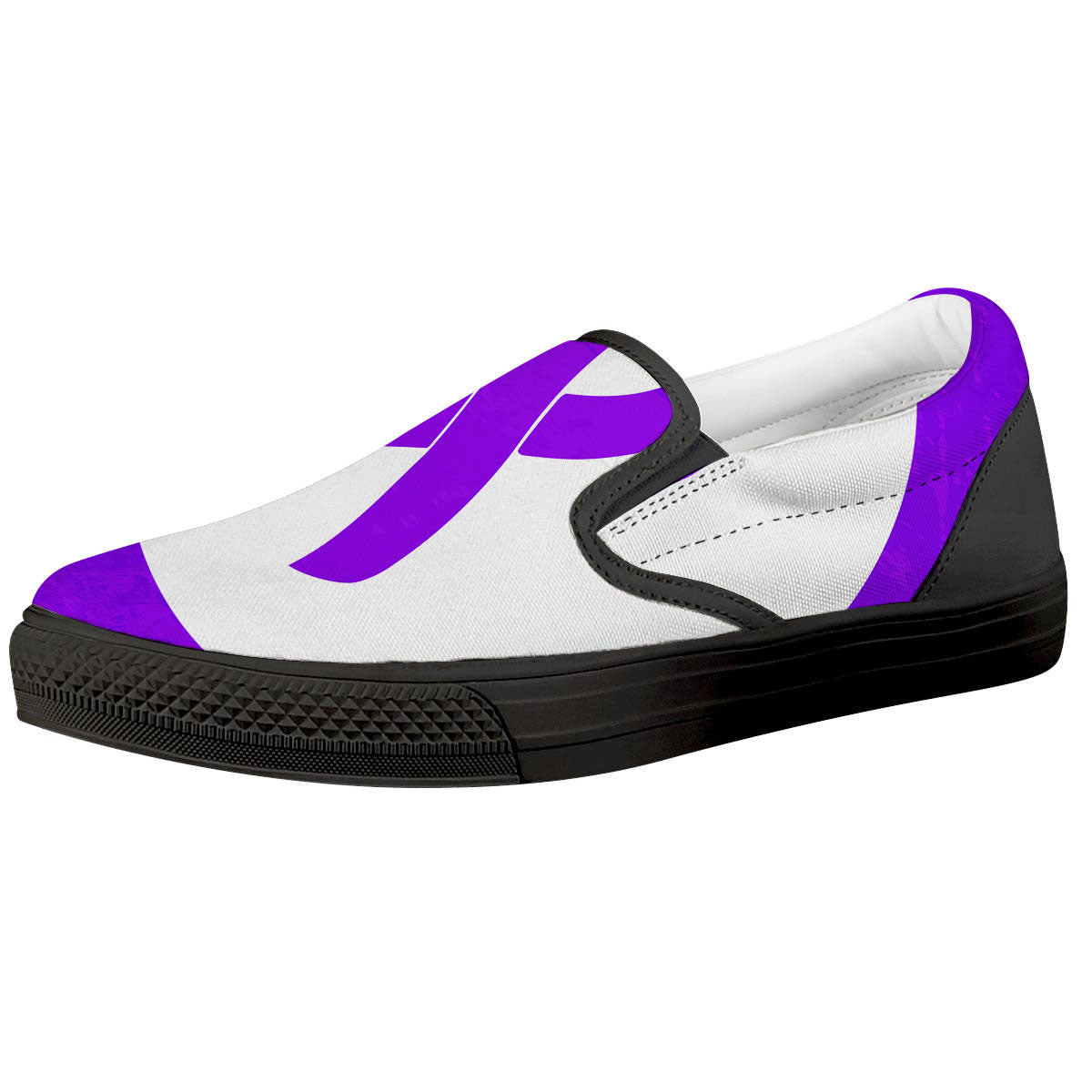 Cancer Awareness Ribbon Purple Print Black Slip On Shoes-grizzshop