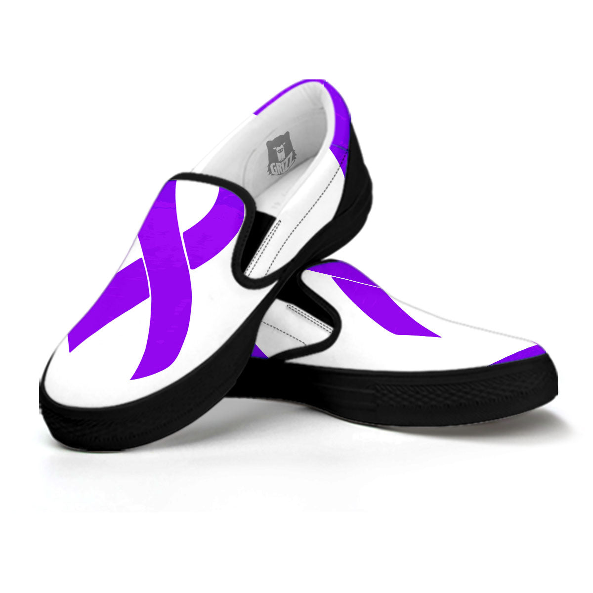 Cancer Awareness Ribbon Purple Print Black Slip On Shoes-grizzshop