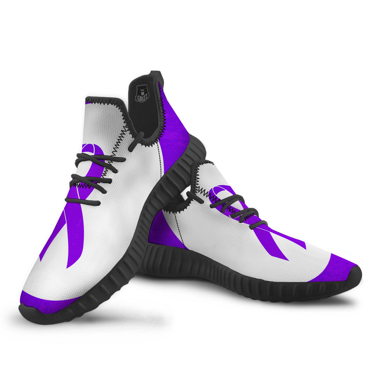 Cancer Awareness Ribbon Purple Print Black Walking Shoes-grizzshop
