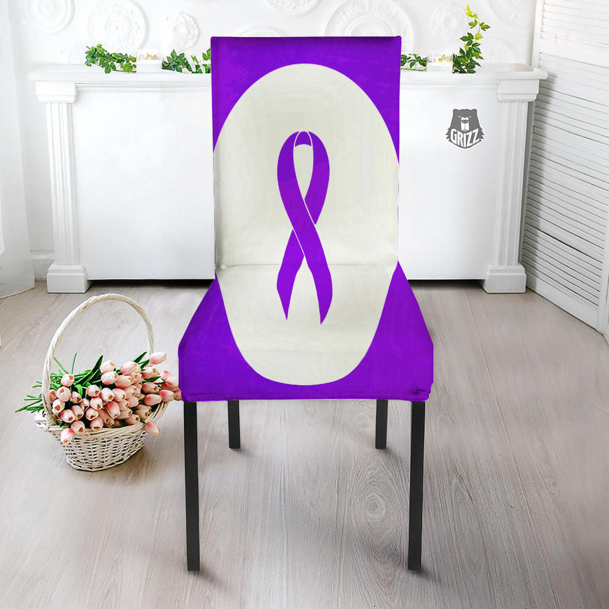 Cancer Awareness Ribbon Purple Print Dining Chair Slipcover-grizzshop