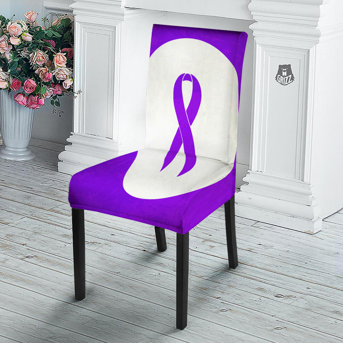Cancer Awareness Ribbon Purple Print Dining Chair Slipcover-grizzshop
