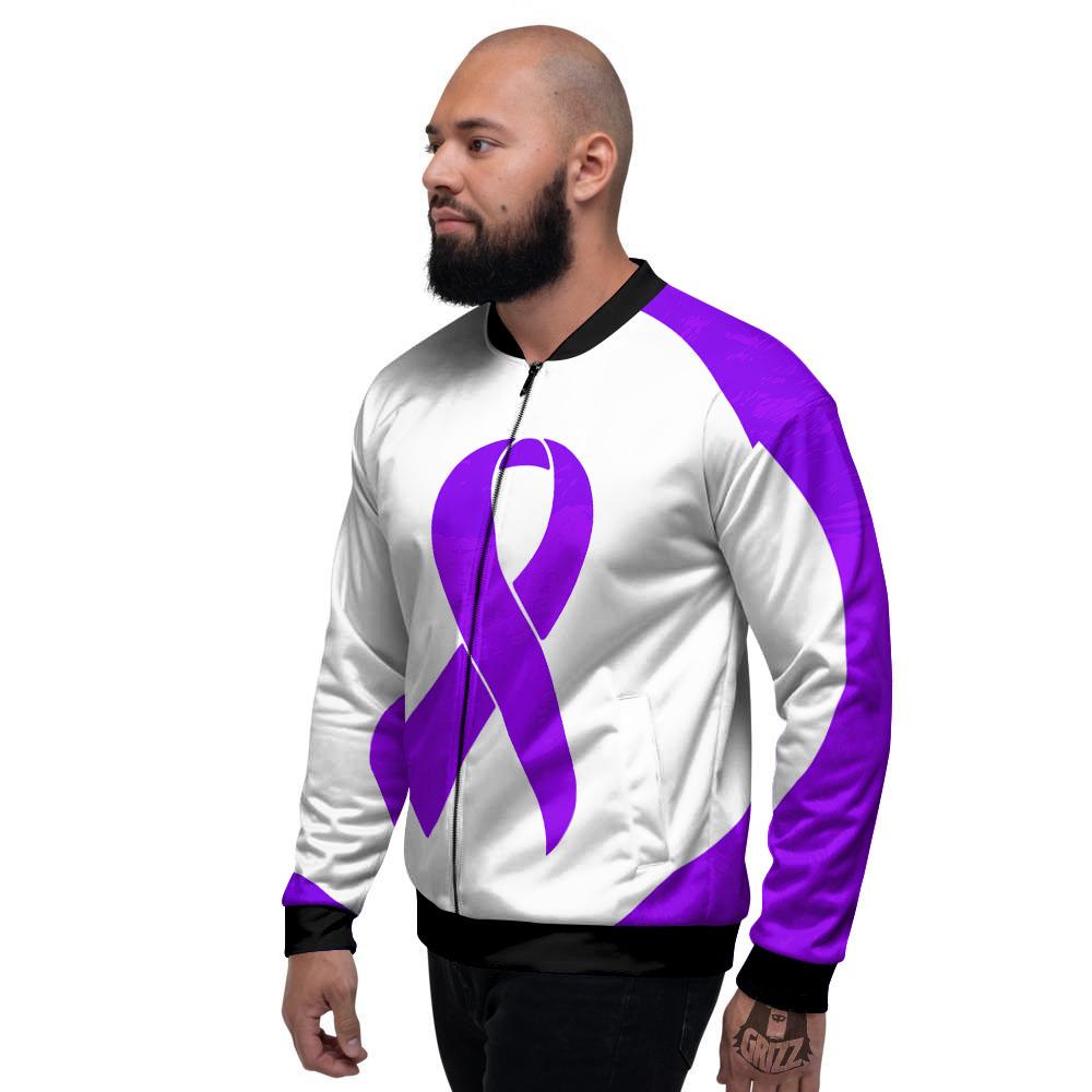 Cancer Awareness Ribbon Purple Print Men's Bomber Jacket-grizzshop