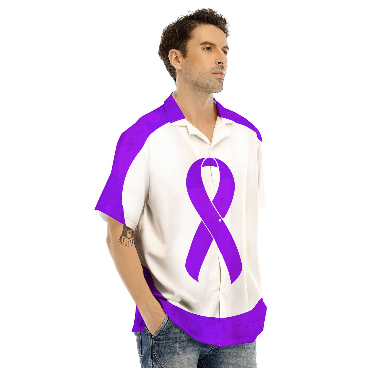 Cancer Awareness Ribbon Purple Print Men's Hawaiian Shirt-grizzshop