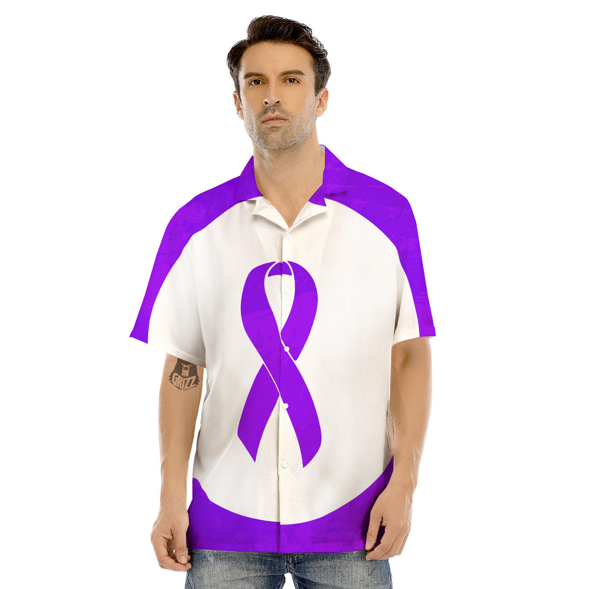 Cancer Awareness Ribbon Purple Print Men's Hawaiian Shirt-grizzshop