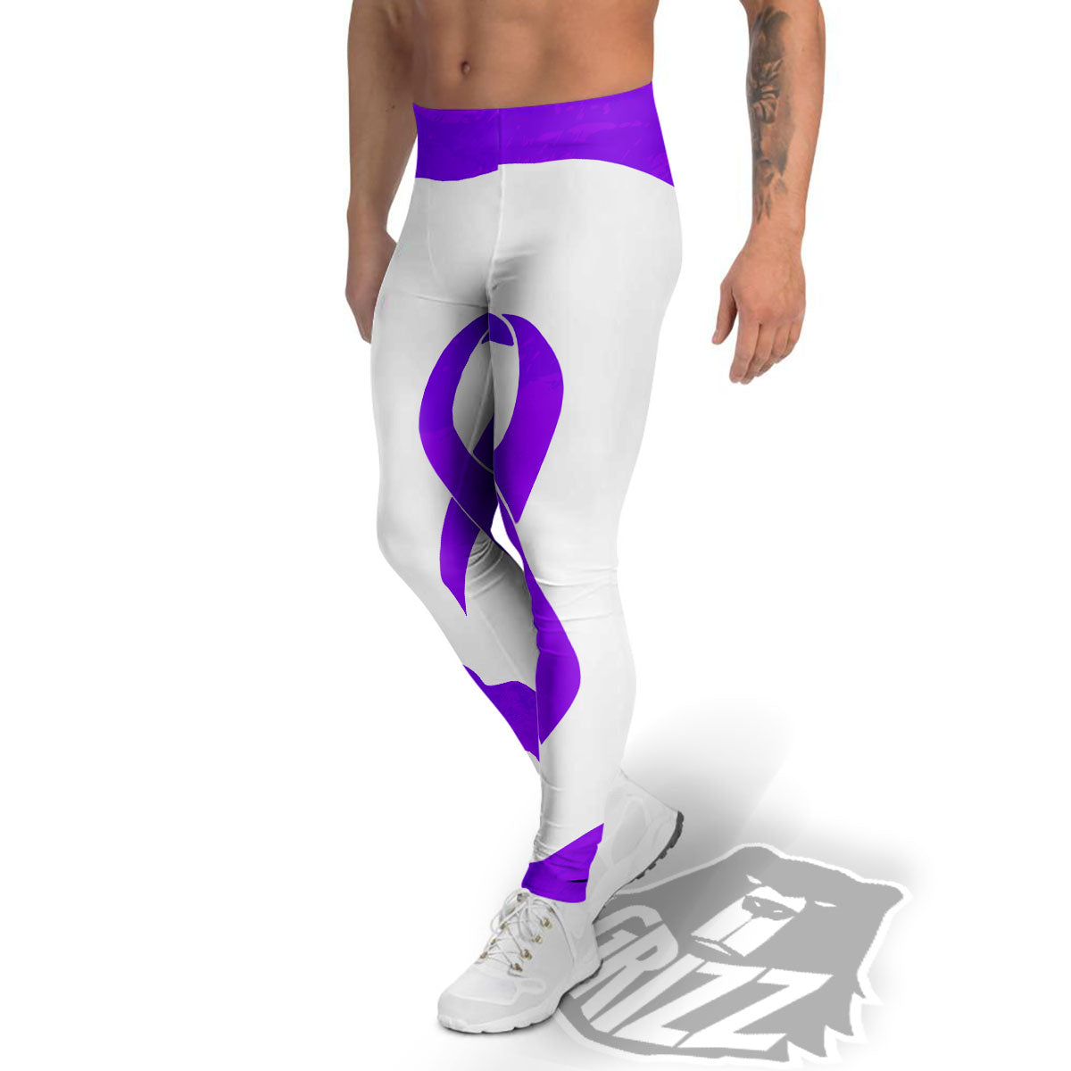 Cancer Awareness Ribbon Purple Print Men's Leggings-grizzshop