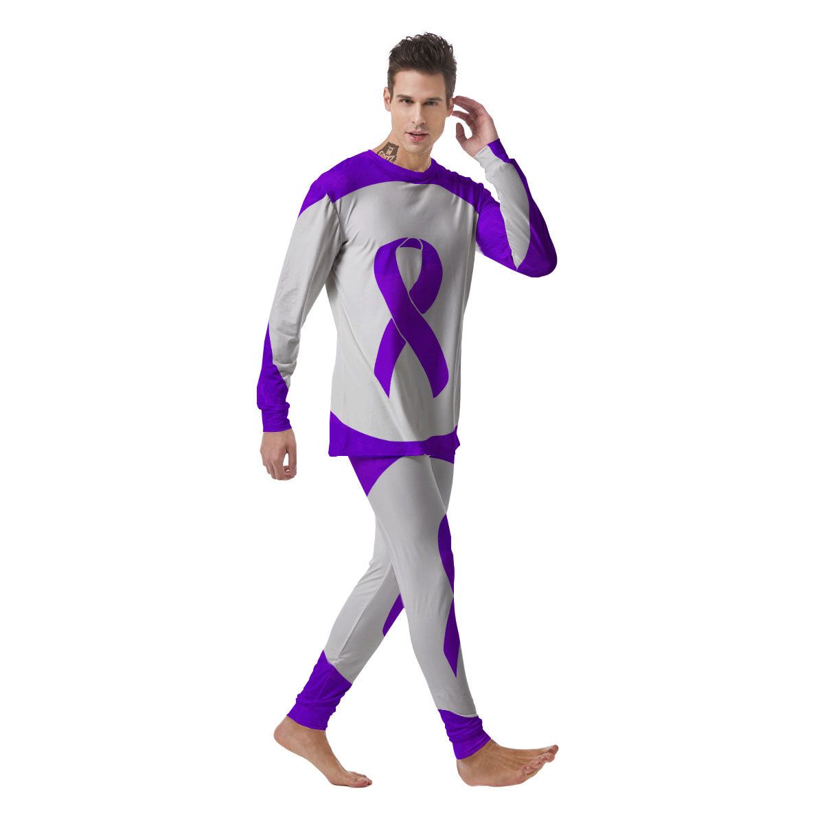 Cancer Awareness Ribbon Purple Print Men's Pajamas-grizzshop