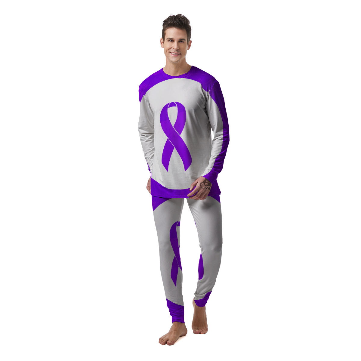 Cancer Awareness Ribbon Purple Print Men's Pajamas-grizzshop