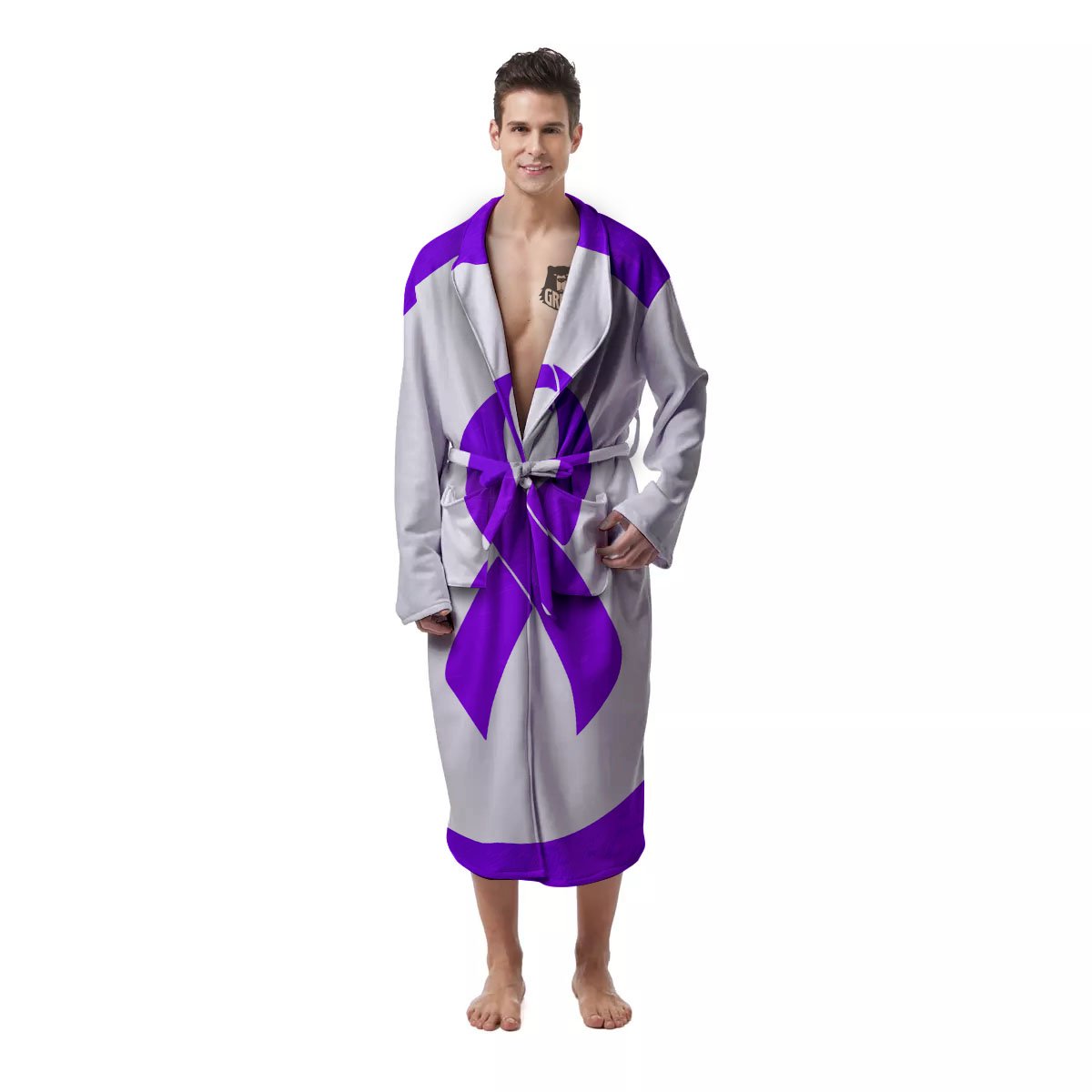 Cancer Awareness Ribbon Purple Print Men's Robe-grizzshop