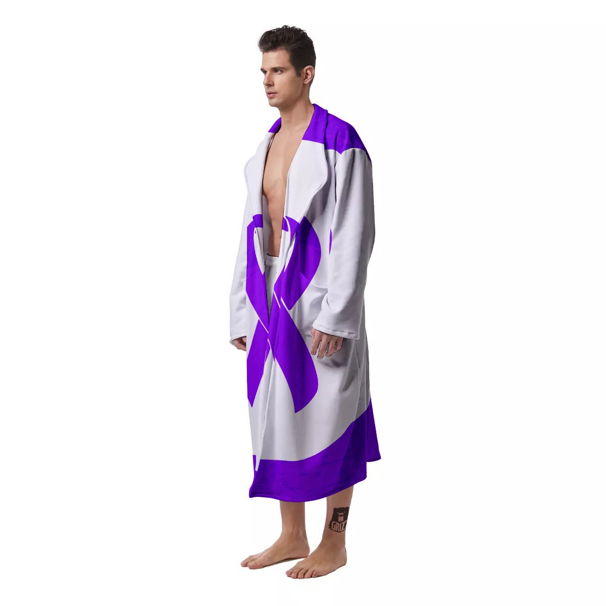 Cancer Awareness Ribbon Purple Print Men's Robe-grizzshop
