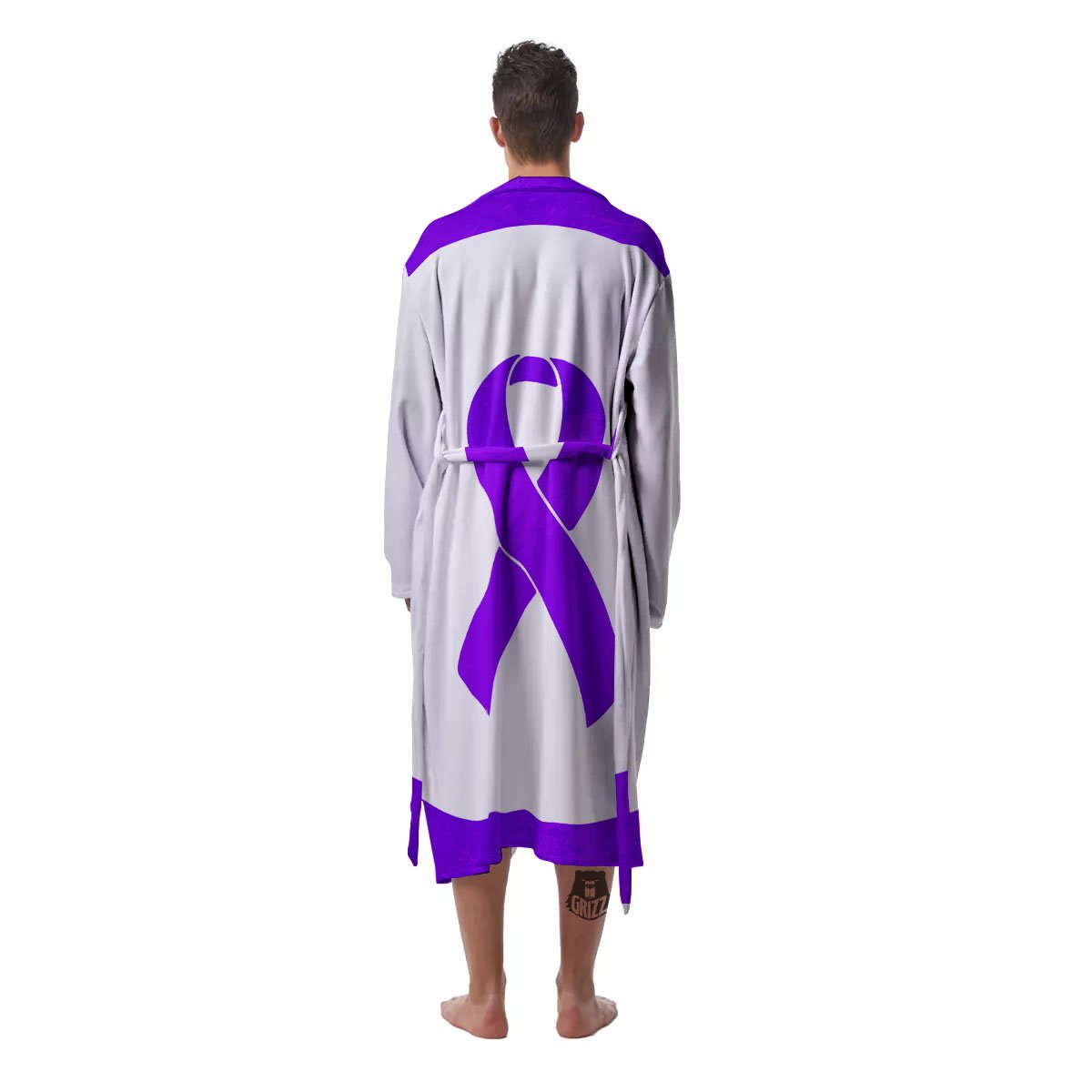 Cancer Awareness Ribbon Purple Print Men's Robe-grizzshop
